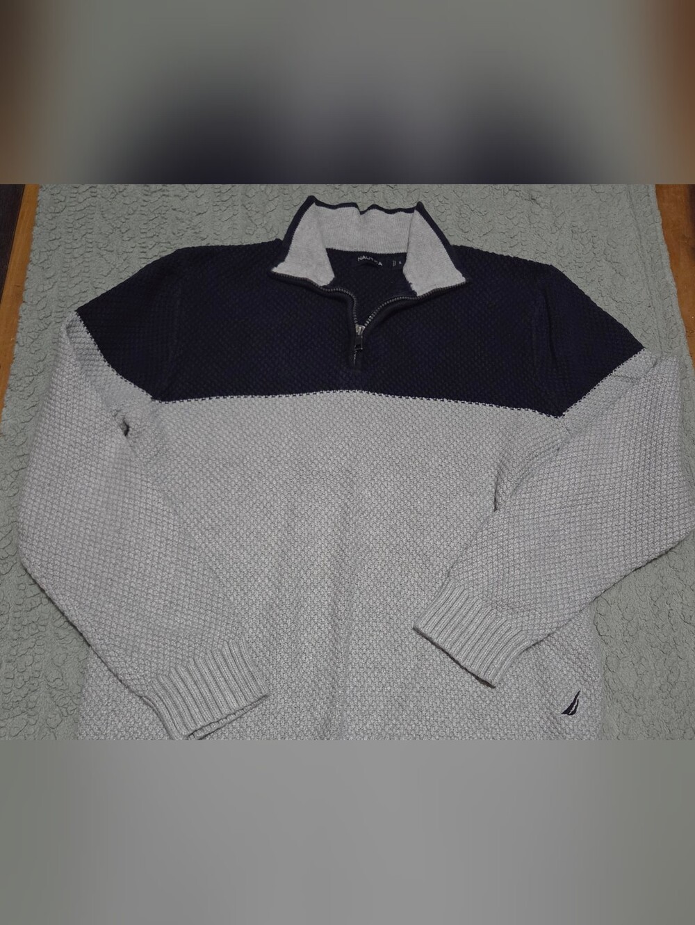 Nautica Men’s Two-Tone Half-Zip Knit Sweater - Navy & Light Gray